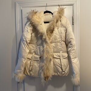 Women's Cream Fur-Trimmed Jacket